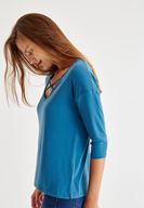 Bayan Mavi Çapraz Biye Detaylı Bluz