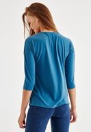 Bayan Mavi Çapraz Biye Detaylı Bluz