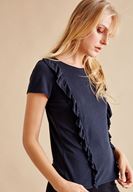 Bayan Siyah Fırfır Detaylı Bluz