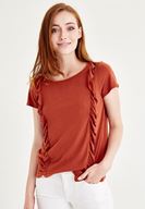 Bayan Kahverengi Fırfır Detaylı Bluz