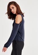 Bayan Siyah Omuz Detaylı Uzun Kollu Bluz