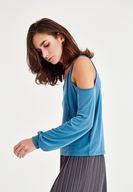 Bayan Mavi Omuz Detaylı Uzun Kollu Bluz