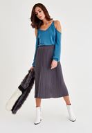 Bayan Mavi Omuz Detaylı Uzun Kollu Bluz