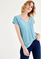 Bayan Mavi Yumuşak Dokulu V Yaka Tişört