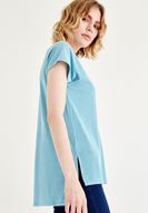 Bayan Mavi Yumuşak Dokulu V Yaka Tişört