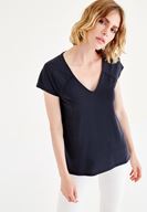 Bayan Siyah Yumuşak Dokulu V Yaka Tişört