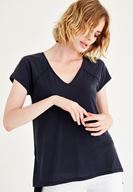 Bayan Siyah Yumuşak Dokulu V Yaka Tişört