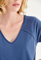 Bayan Mavi Yumuşak Dokulu V Yaka Tişört