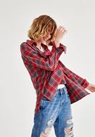 Bayan Kırmızı Ekose Desenli Bol Gömlek