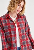 Bayan Kırmızı Ekose Desenli Bol Gömlek