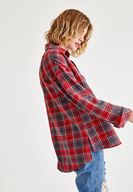 Bayan Kırmızı Ekose Desenli Bol Gömlek