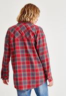 Bayan Kırmızı Ekose Desenli Bol Gömlek
