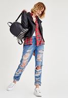 Bayan Kırmızı Ekose Desenli Bol Gömlek