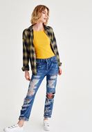 Bayan Çok Renkli Ekose Desenli Bol Gömlek