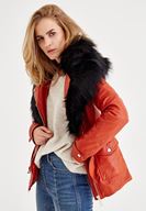 Bayan Kırmızı Suni Kürk Detaylı Ceket