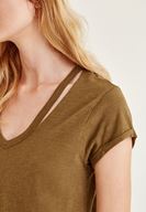 Bayan Yeşil Biye Detaylı V Yaka Tişört