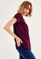 Bayan Mor Biye Detaylı V Yaka Tişört