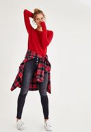 Bayan Siyah Çok Düğmeli Dar Paça Denim Pantolon