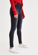 Bayan Siyah Çok Düğmeli Dar Paça Denim Pantolon