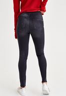 Bayan Siyah Çok Düğmeli Dar Paça Denim Pantolon