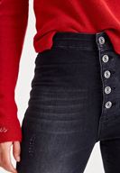 Bayan Siyah Çok Düğmeli Dar Paça Denim Pantolon