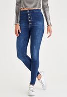 Bayan Mavi Çok Düğmeli Dar Paça Denim Pantolon