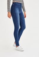 Bayan Mavi Çok Düğmeli Dar Paça Denim Pantolon