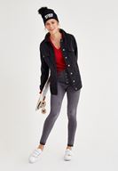 Bayan Gri Çok Düğmeli Dar Paça Denim Pantolon