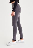 Bayan Gri Çok Düğmeli Dar Paça Denim Pantolon