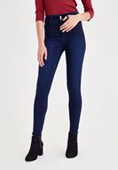 Bayan Mavi Yüksek Bel Paça Detaylı Pantolon