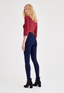 Bayan Mavi Yüksek Bel Paça Detaylı Pantolon