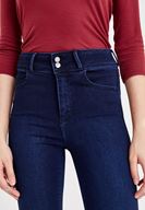 Bayan Mavi Yüksek Bel Paça Detaylı Pantolon