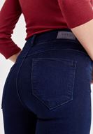 Bayan Mavi Yüksek Bel Paça Detaylı Pantolon