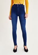 Bayan Lacivert Yüksek Bel Paça Detaylı Pantolon