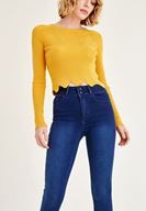 Bayan Lacivert Yüksek Bel Paça Detaylı Pantolon