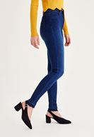 Bayan Lacivert Yüksek Bel Paça Detaylı Pantolon