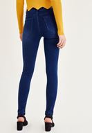 Bayan Lacivert Yüksek Bel Paça Detaylı Pantolon