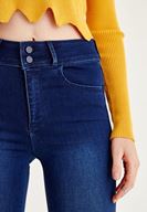 Bayan Lacivert Yüksek Bel Paça Detaylı Pantolon