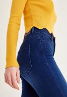 Bayan Lacivert Yüksek Bel Paça Detaylı Pantolon