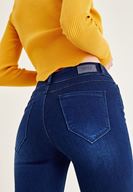 Bayan Lacivert Yüksek Bel Paça Detaylı Pantolon