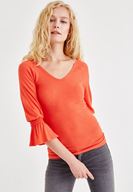 Bayan Turuncu Kolları Fırfır Bluz