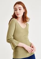 Bayan Yeşil Kolları Fırfır Bluz