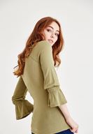 Bayan Yeşil Kolları Fırfır Bluz