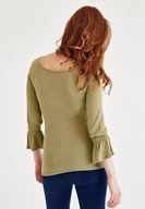 Bayan Yeşil Kolları Fırfır Bluz