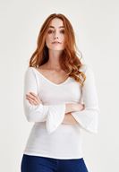 Bayan Beyaz Kolları Fırfır Bluz
