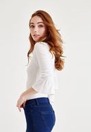 Bayan Beyaz Kolları Fırfır Bluz