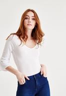 Bayan Beyaz Kolları Fırfır Bluz