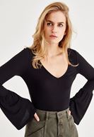 Bayan Siyah Uzun Kollu V Yaka Tişört