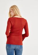 Bayan Kahverengi Uzun Kollu V Yaka Tişört