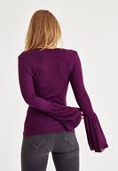 Bayan Mor Uzun Kollu V Yaka Tişört